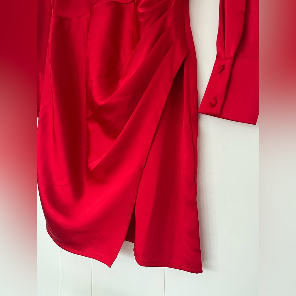 A New Day Women's Long Sleeve Red Satin Shirt Mini Dress Size Small - Picture 7 of 10